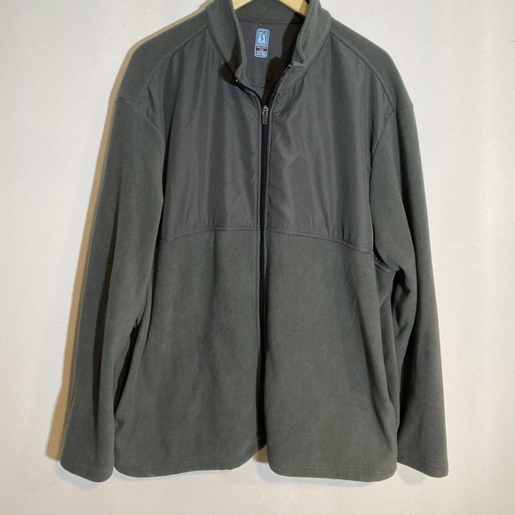 PGA Tour Men's XXL Full Zip Fleece Jacket Color Iron Gate Grey Mock Neck Pockets - Picture 2 of 6